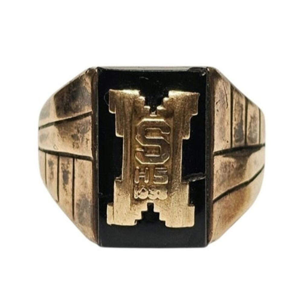 Antique 1938 Josten 10K Gold Top Sterling High School Ring